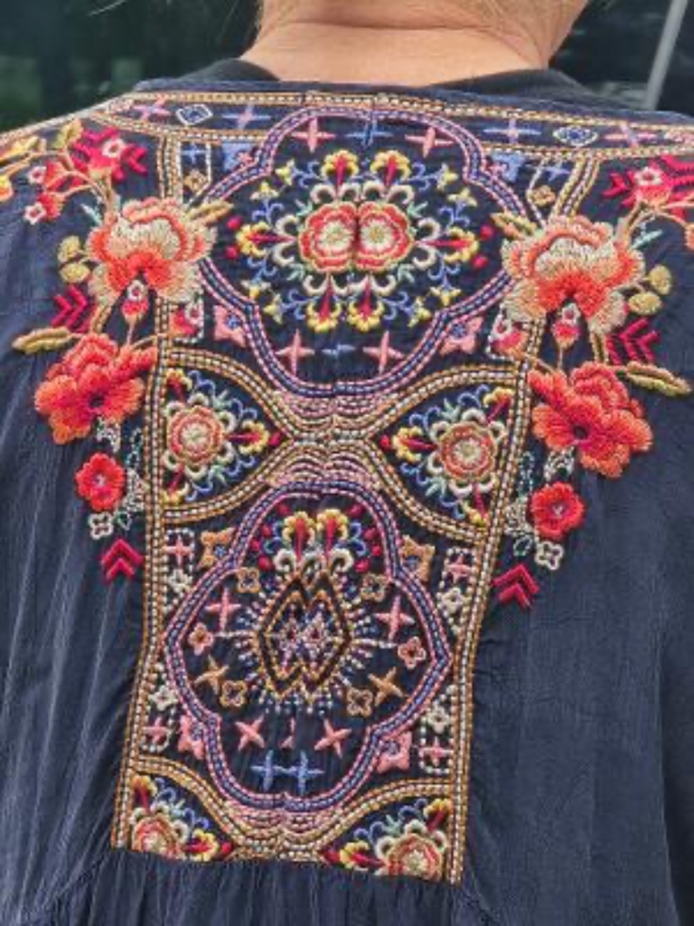 Johnny was embroidered   crinkly  navy silk like tunic dress